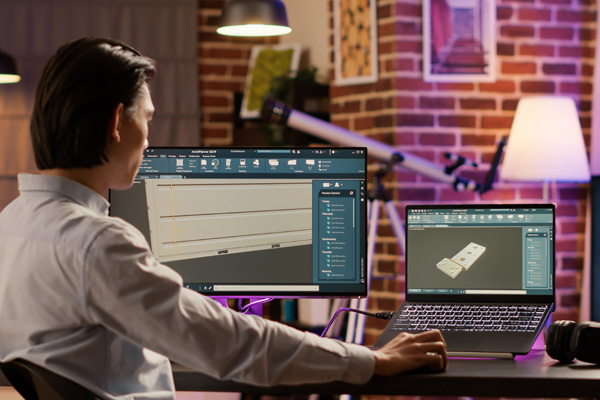Image of a 3D product rendering displayed on a computer screen, showing intricate product details
