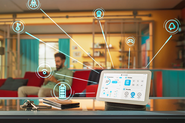 Illustration of interconnected IoT devices including sensors, gateways, and cloud services, representing modern product design integration.