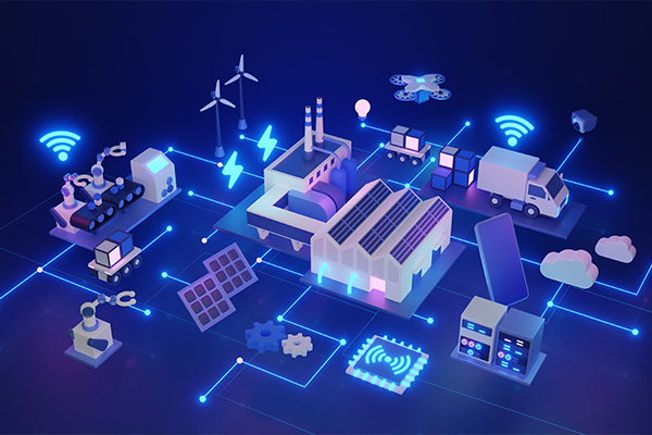Illustration showing an IoT device performing edge computing with sensor data being analyzed locally before sending key metrics to the cloud.